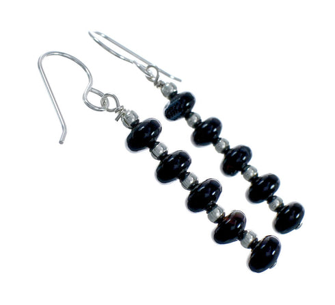 Native American Onyx Sterling Silver Bead Hook Dangle Earrings JX131121